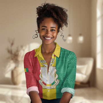 Personalised Afro Guinea Women Casual Shirt Coat Of Arms Flag Style LT15