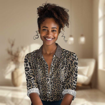 African Leopard Skin Pattern Women Casual Shirt LT15