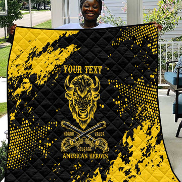 Personalized African-American Heroes Quilt Bison Buffalo Soldiers - Black Grunge Style LT15