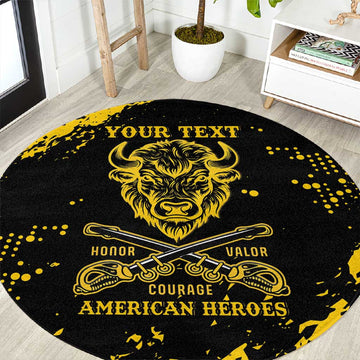 Personalized African-American Heroes Round Carpet Bison Buffalo Soldiers - Black Grunge Style LT15