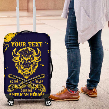 Personalized Bison Buffalo Soldiers Luggage Cover American Heroes - Blue Grunge Style LT15