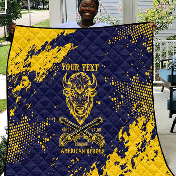 Personalized African-American Heroes Quilt Bison Buffalo Soldiers - Blue Grunge Style LT15