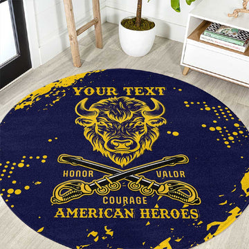 Personalized African-American Heroes Round Carpet Bison Buffalo Soldiers - Blue Grunge Style LT15