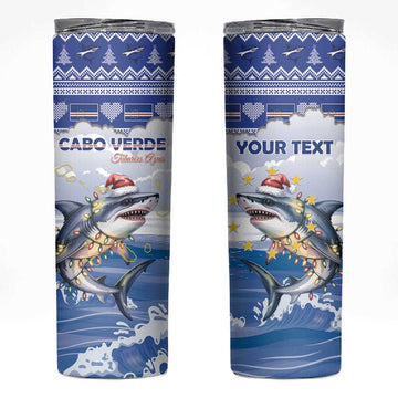 Afro Chirstmas Cabo Verde Football Personalized Skinny Tumbler Allez Tubaroes Azuis LT15