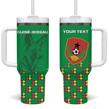 Custom Guinea Bissau Football Tumbler With Handle African Wild Dog - Go Djurtus LT15