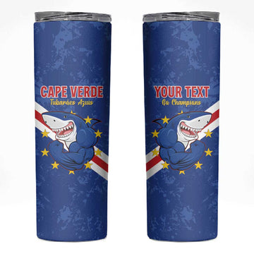 Custom Cabo Verde Football Skinny Tumbler Go Tubaroes Azuis LT15