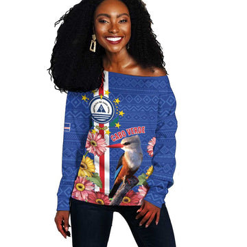 Personalised Cabo Verde Off Shoulder Sweater Grey-Headed Kingfisher Mix Gerbera Daisy LT15
