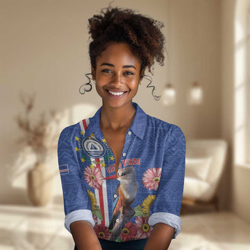 Personalised Cabo Verde Women Casual Shirt Grey-Headed Kingfisher Mix Gerbera Daisy LT15