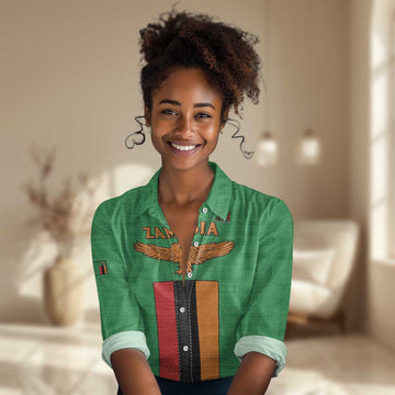 Personalised Afro Zambia Women Casual Shirt Flag Style Mix Kente Pattern LT15