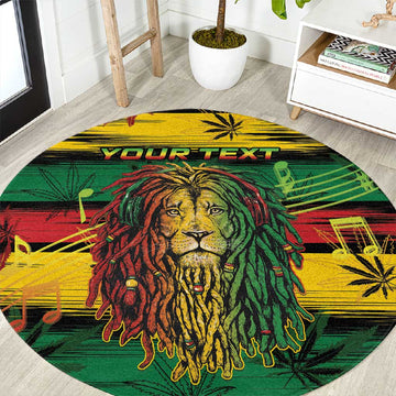 Personalised Rastafarian Lion Round Carpet Cannabis Leaf Pattern LT15