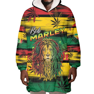 Personalised Rastafarian Lion Wearable Blanket Hoodie Cannabis Leaf Pattern LT15