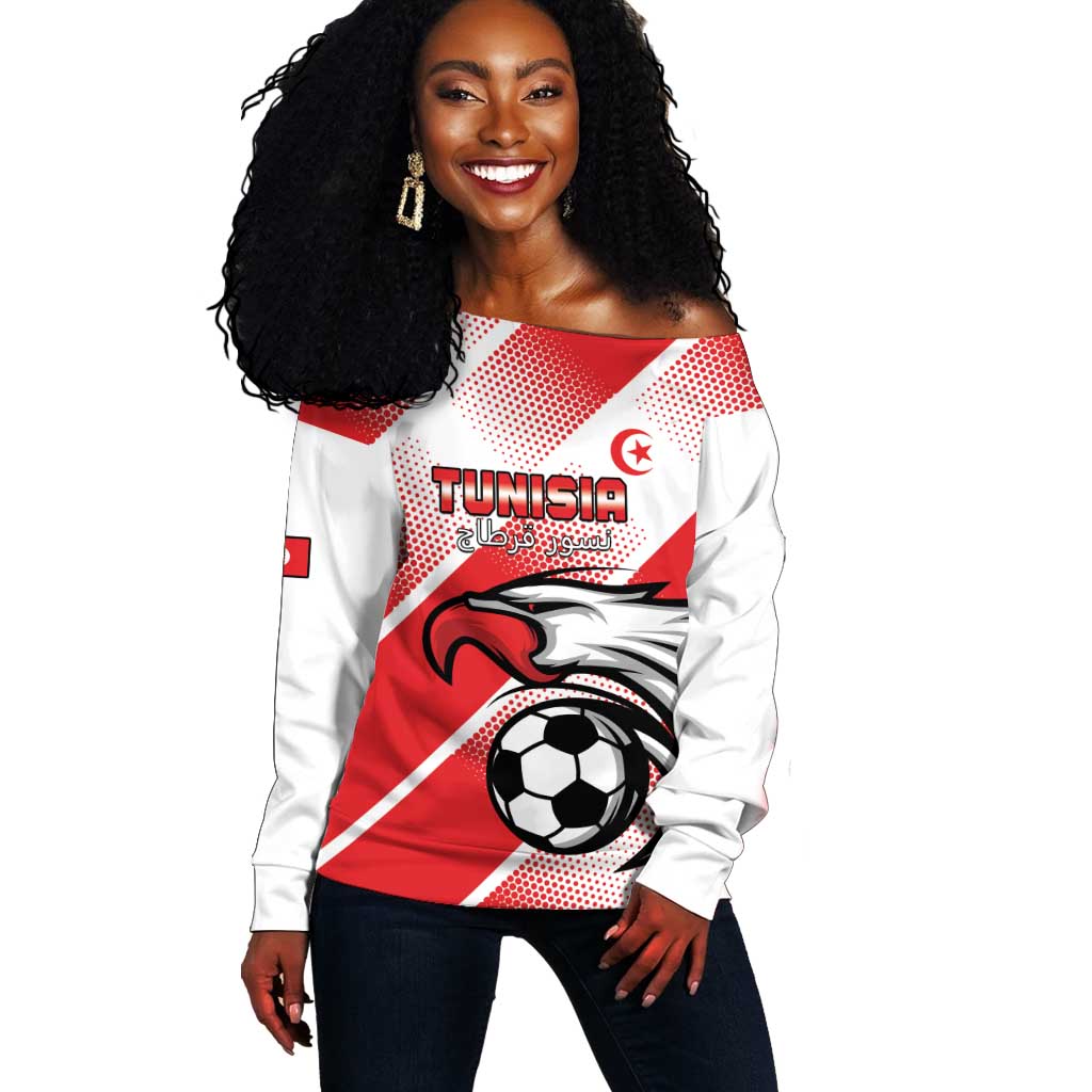 Custom Tunisia Football Off Shoulder Sweater Go Eagles of Carthage LT15