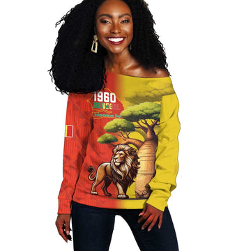 Afro Senegal Independence Day Off Shoulder Sweater 65th Anniversary - Kente Pattern LT15