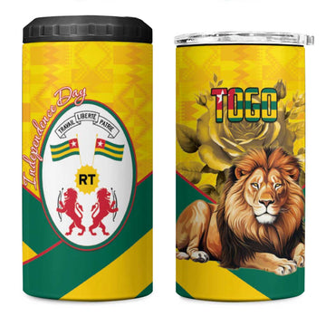 Happy Togo Independence Day 4 in 1 Can Cooler Tumbler Lion With Coat Of Arms - Kente Pattern LT15