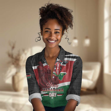Kenya Madaraka Day Women Casual Shirt Jomo Kenyatta With Map LT15