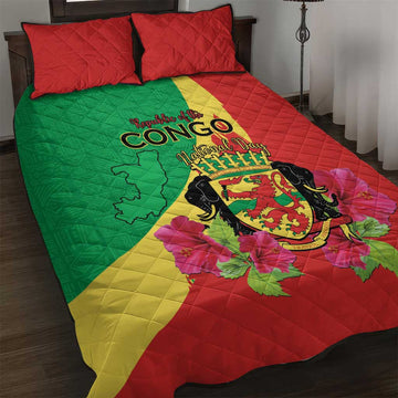 Personalized Congo-Brazzaville National Day Quilt Bed Set Coat Of Arms With Map LT15