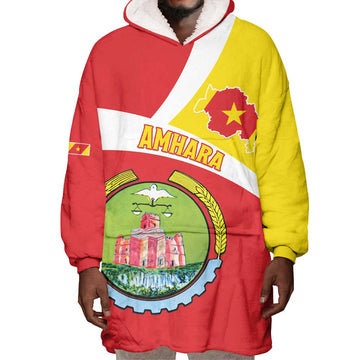 Personalized Amhara Region Wearable Blanket Hoodie Coat Of Arms With Amhara Map LT15