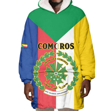 Comoros Coat Of Arms Flag Style Wearable Blanket Hoodie LT15