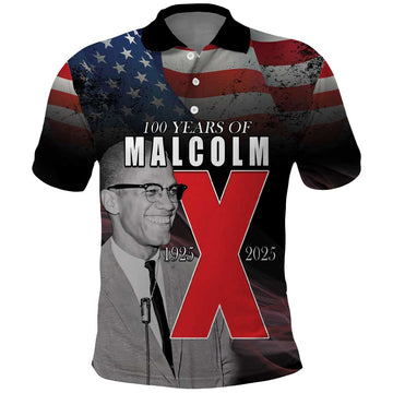 African American El Hajj Malik El Shabazz Polo Shirt 100 Years of Malcolm X LT15