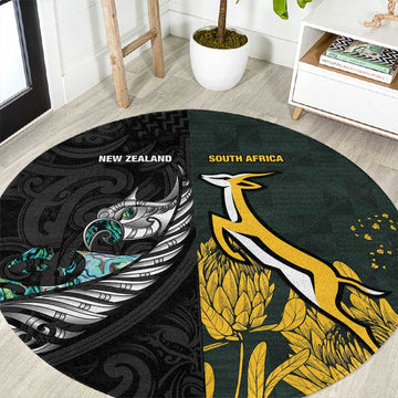 New Zealand vs South Africa Rugby Round Carpet Maori - African Pattern LT15