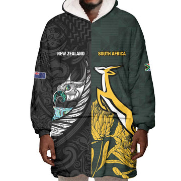 New Zealand vs South Africa Rugby Custom Wearable Blanket Hoodie Maori - African Pattern LT15