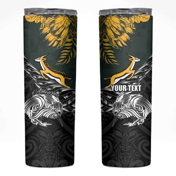 New Zealand vs South Africa Rugby Personalised Skinny Tumbler Maori Kiwi With Springboks LT15