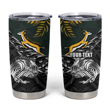 New Zealand vs South Africa Rugby Personalised Tumbler Cup Maori Kiwi With Springboks LT15