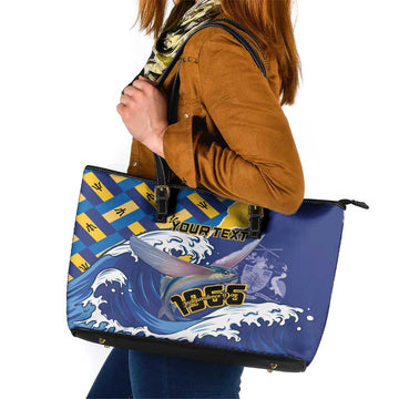 Personalised Barbados Independence Day Leather Tote Bag Flying Fish Flag Pattern LT15
