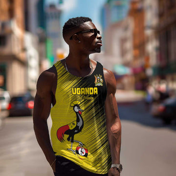 Uganda Football Custom Men Tank Top African Pattern Mix Grunge Style - Yellow Color LT15