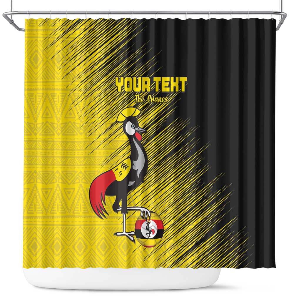 Custom Uganda Football Shower Curtain Black Crowned Crane Mix Grunge Style - Yellow Color LT15