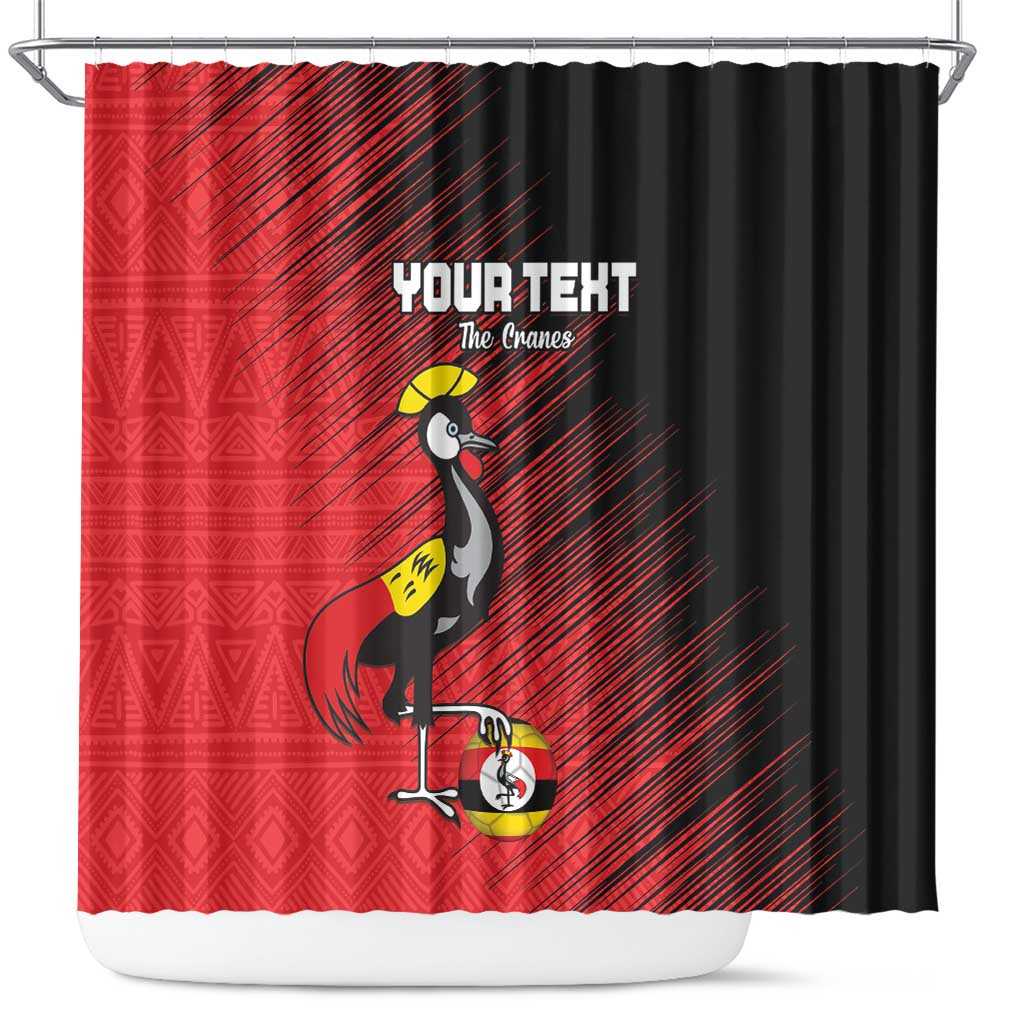 Custom Uganda Football Shower Curtain Black Crowned Crane Mix Grunge Style - Red Color LT15