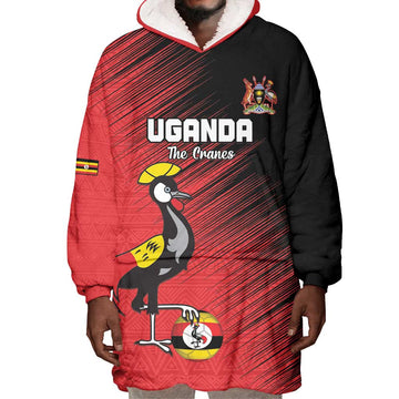 Uganda Football Custom Wearable Blanket Hoodie African Pattern Mix Grunge Style - Red Color LT15