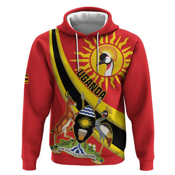Personalized Uganda Hoodie Black Crowned Crane With Coat Of Arms LT15