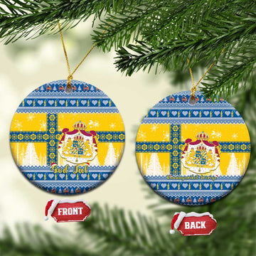 Sweden Christmas Ceramic Ornament Coat Of Arms - Scandinavian Pattern LT15
