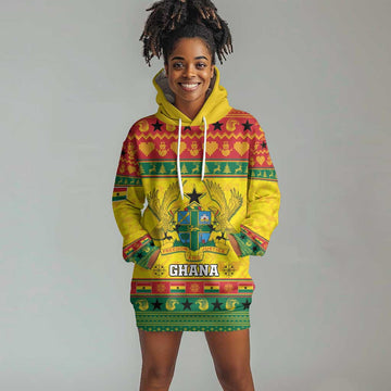 Afro Ghana Christmas Hoodie Dress Coat Of Arms - Kente Pattern LT15
