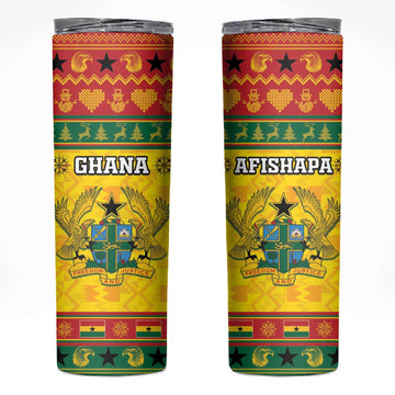 Afro Ghana Christmas Skinny Tumbler Coat Of Arms - Kente Pattern LT15
