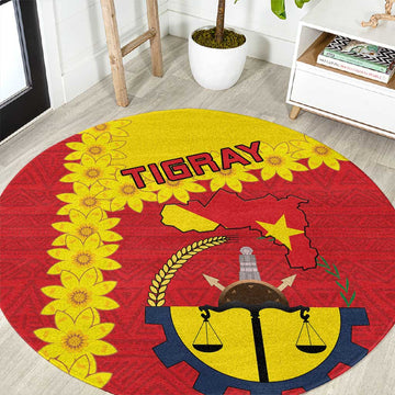 Tigray Ethiopia Round Carpet Tigray Seal With Flag Map - African Pattern LT15