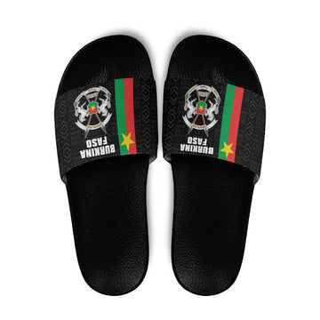 Burkina Faso Striped Slide Sandals African Mud Cloth Pattern - Black LT15