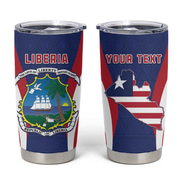 Personalised Afro Liberia Tumbler Cup Coat Of Arms With Flag Map - African Pattern LT15