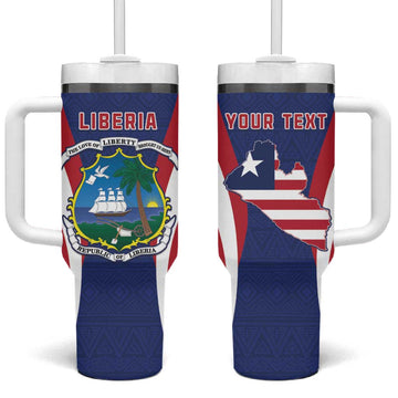 Personalised Afro Liberia Tumbler With Handle Coat Of Arms With Flag Map - African Pattern LT15