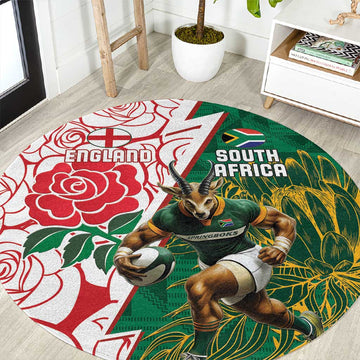 South Africa Combine England Rugby Round Carpet Springboks and Red Rose LT15