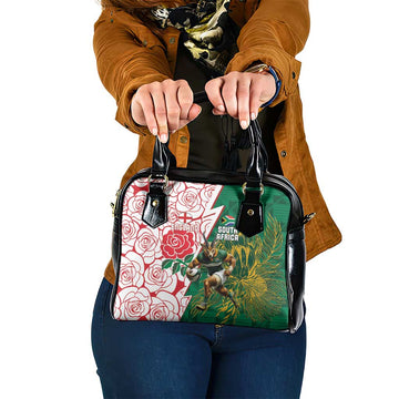 South Africa and England Rugby Shoulder Handbag Springboks Mascot With Red Rose LT15