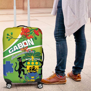 Gabon Independence Day Luggage Cover Coat Of Arms With Map LT15