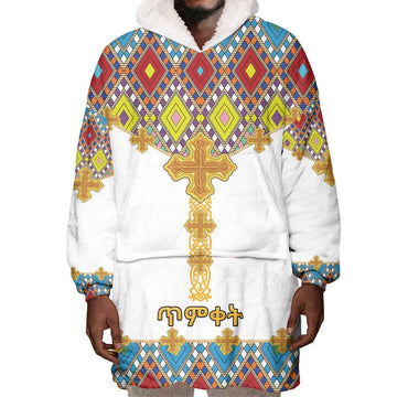 Happy Ethiopian Timkat Wearable Blanket Hoodie Cross Mix Tilet Pattern LT15