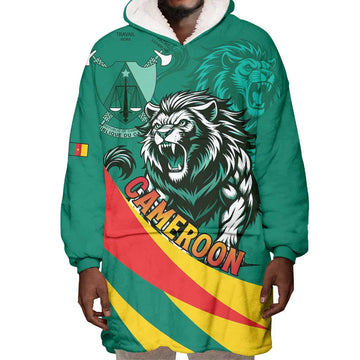 Personalised Happy Cameroon National Day Wearable Blanket Hoodie Lion With Coat Of Arms - Curve Style LT15