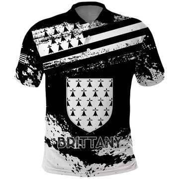 Personalized Brittany Polo Shirt Coat Of Arms With Triskelion - Grunge Style LT15