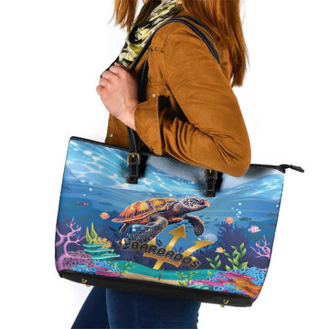 Barbados Sea Turtle Leather Tote Bag Ocean Style LT15