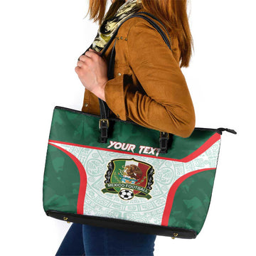 Custom Mexico Football Leather Tote Bag Aztec Pattern LT15