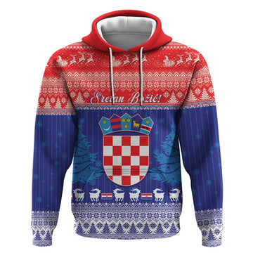 Croatia Christmas Hoodie Coat Of Arms Sretan Bozic LT15
