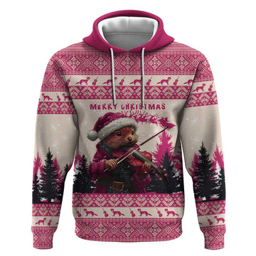 Croatia Christmas Hoodie Pine Marten Playing Violin - Dark Pink Color LT15